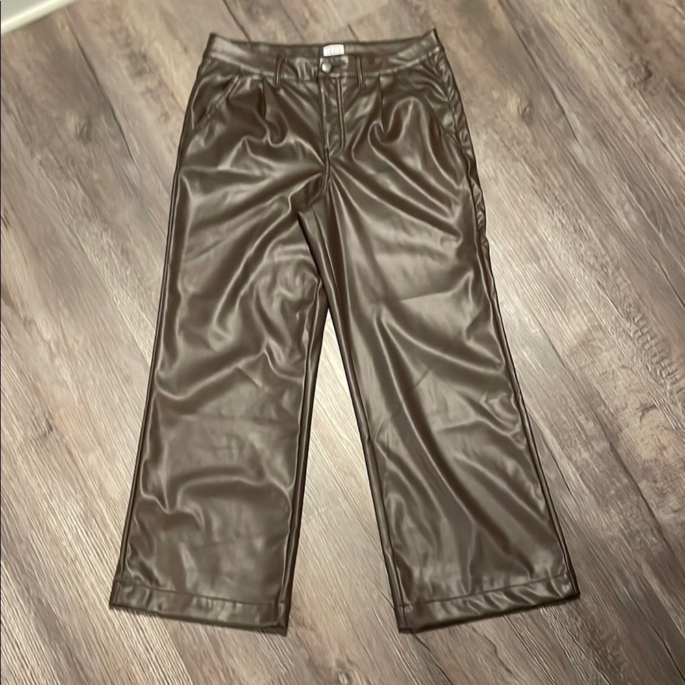 Time and Tru Trousers, Faux Leather, Wide Leg, Chocolate Fudge Brown Size 12